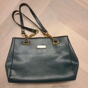 Anne Klein Dark Teal Shoulder Bag with Gold Accents